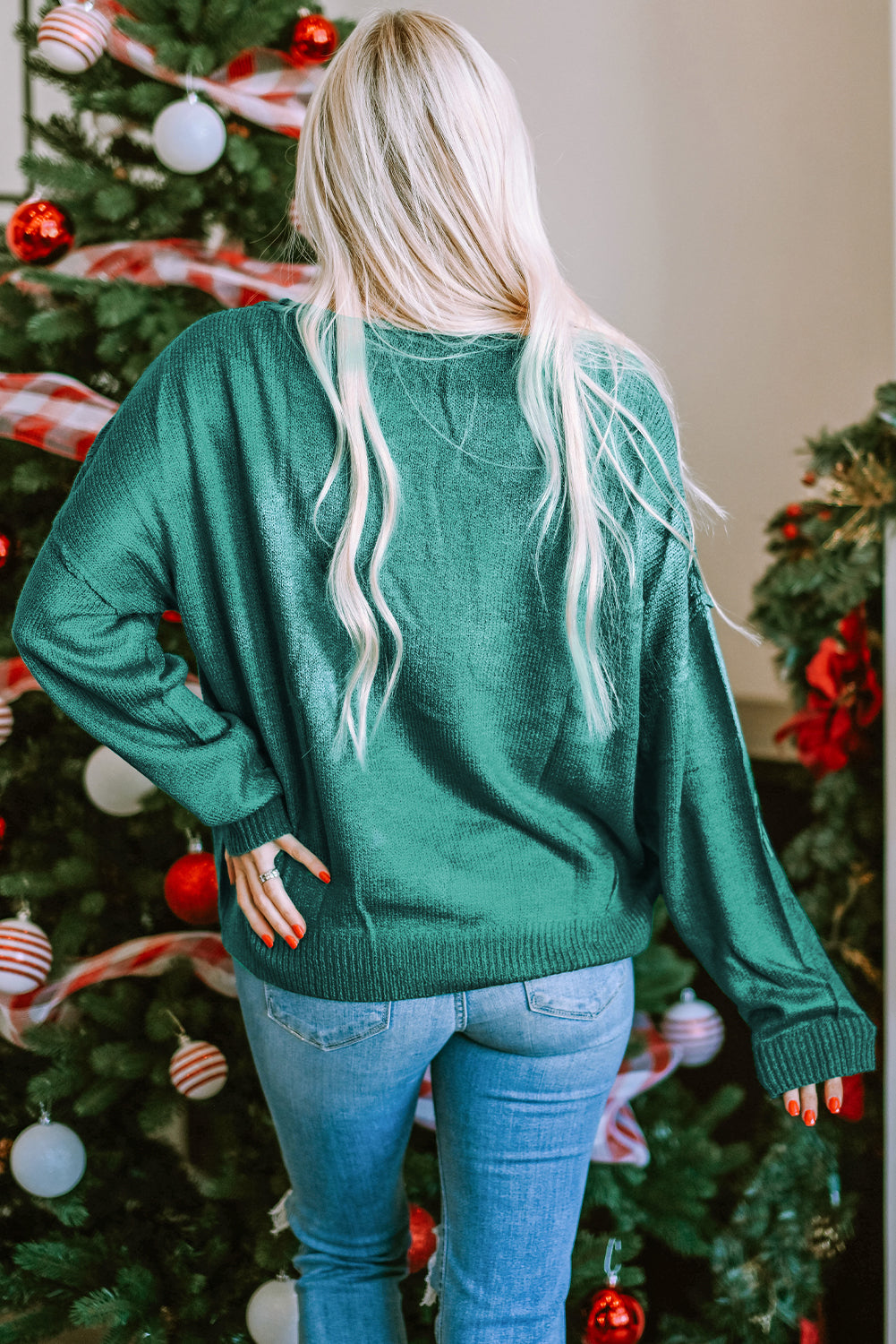 Green sequined gingerbread man sweater