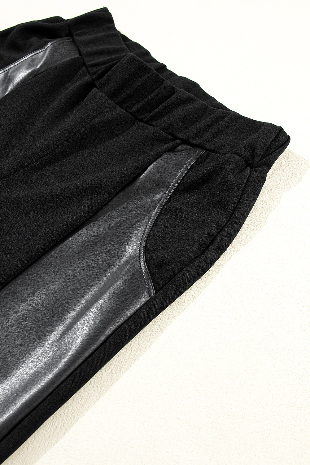 Black Leather Panel Patchwork High Waisted Leggings