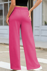 Red Rose - Terry Knit Sweatpants with Drawstring and Smocked Waist, Wide Leg