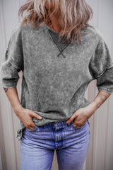 Camiseta de hombro sorprendida con hombros caídos y costuras expuestas, lavado de minerales, Filippin Gray