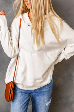 White Henley hoodie with bat pockets and sleeves