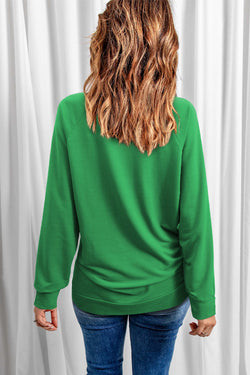 Plain green crew neck sweatshirt with raglan sleeves