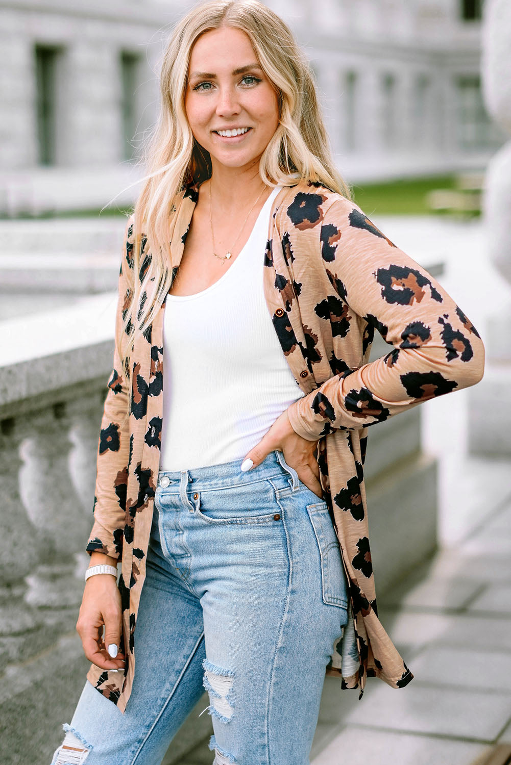 Cardigan ouvert sur le devant imprimé léopard-A WOMAN WE LOVE