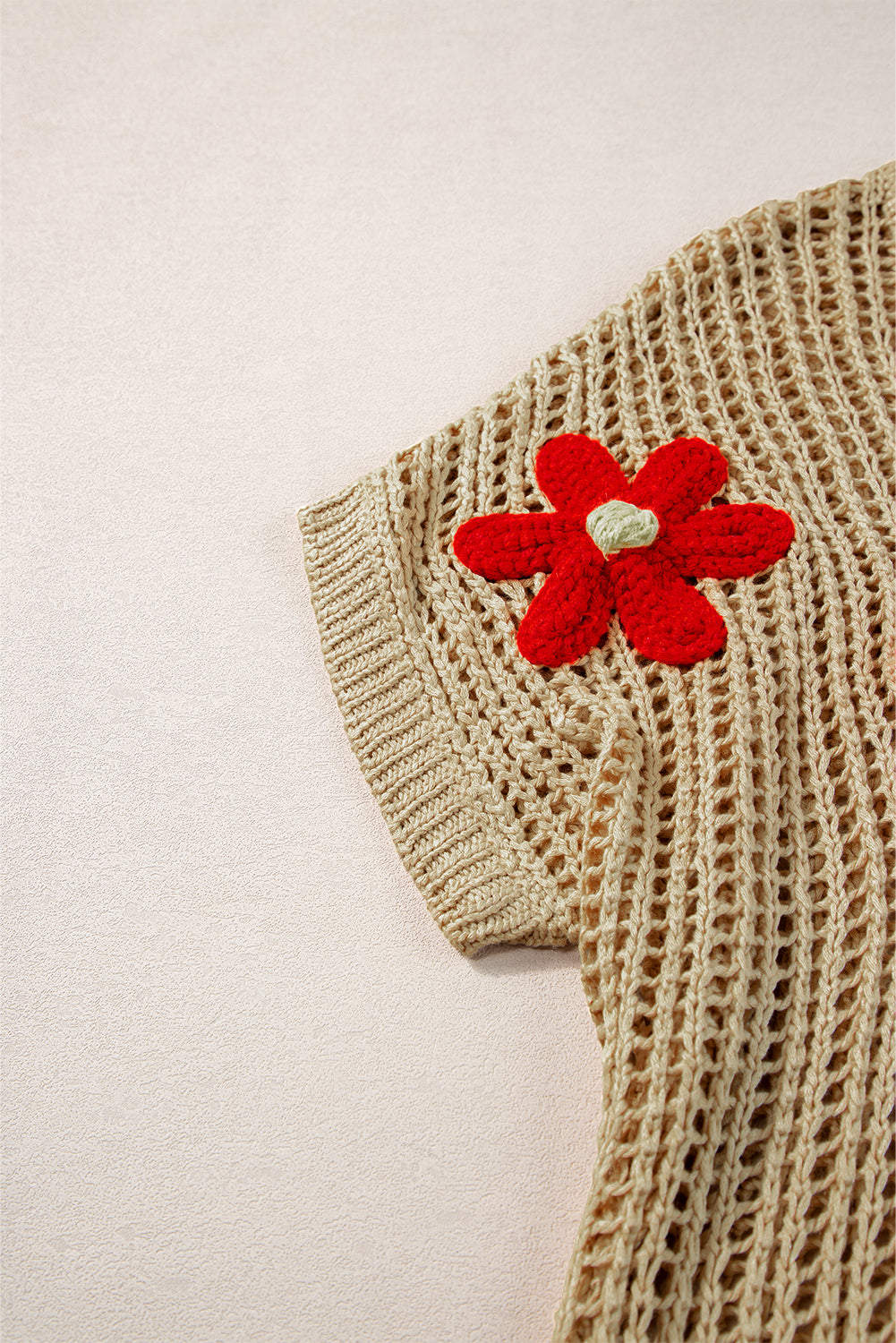 T-shirt pull ajouré à fleurs au crochet beige français clair