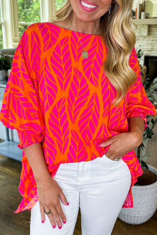 Blouse à manches bouffantes à imprimé tropical à feuilles tropicales