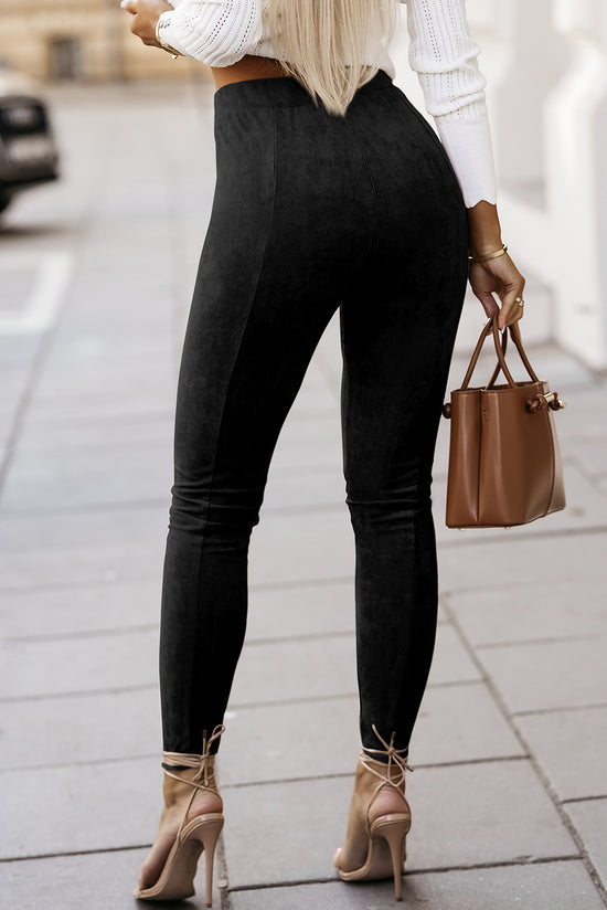 Black high waisted faux suede skinny leggings