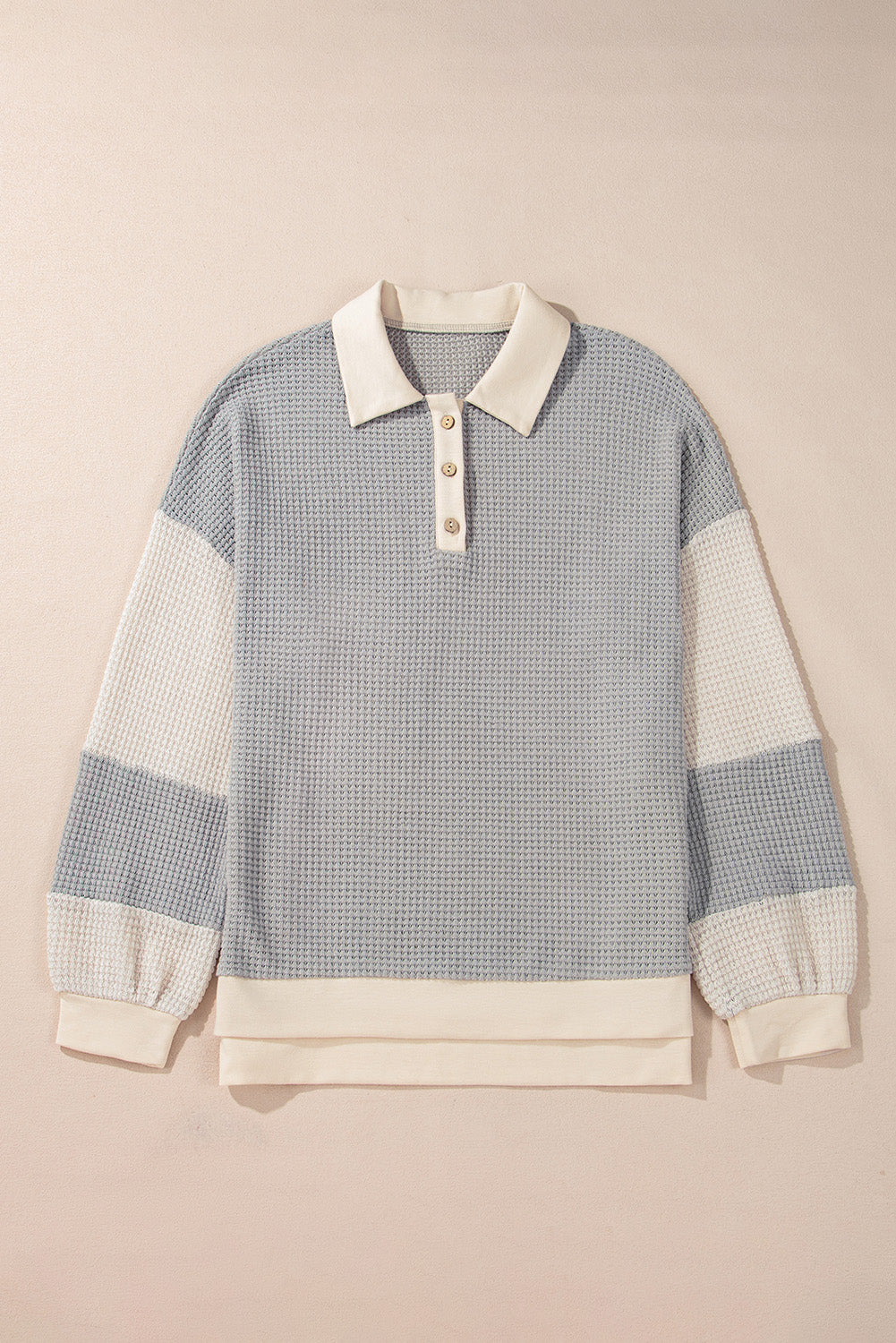 Khaki Textured Henley Top with Color Block Collar