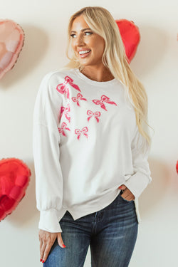 White Oversized Sequin Sweatshirt with Bow Tie, Top and Bottom