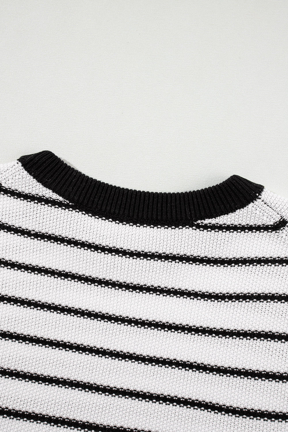 Black Stripe Loose Knit Short Sleeve Sweater