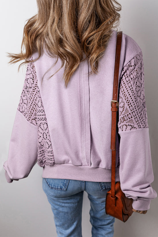 Orchid Petal Knit Sweatshirt, Exposed Crochet Seams, Ribbed Trim