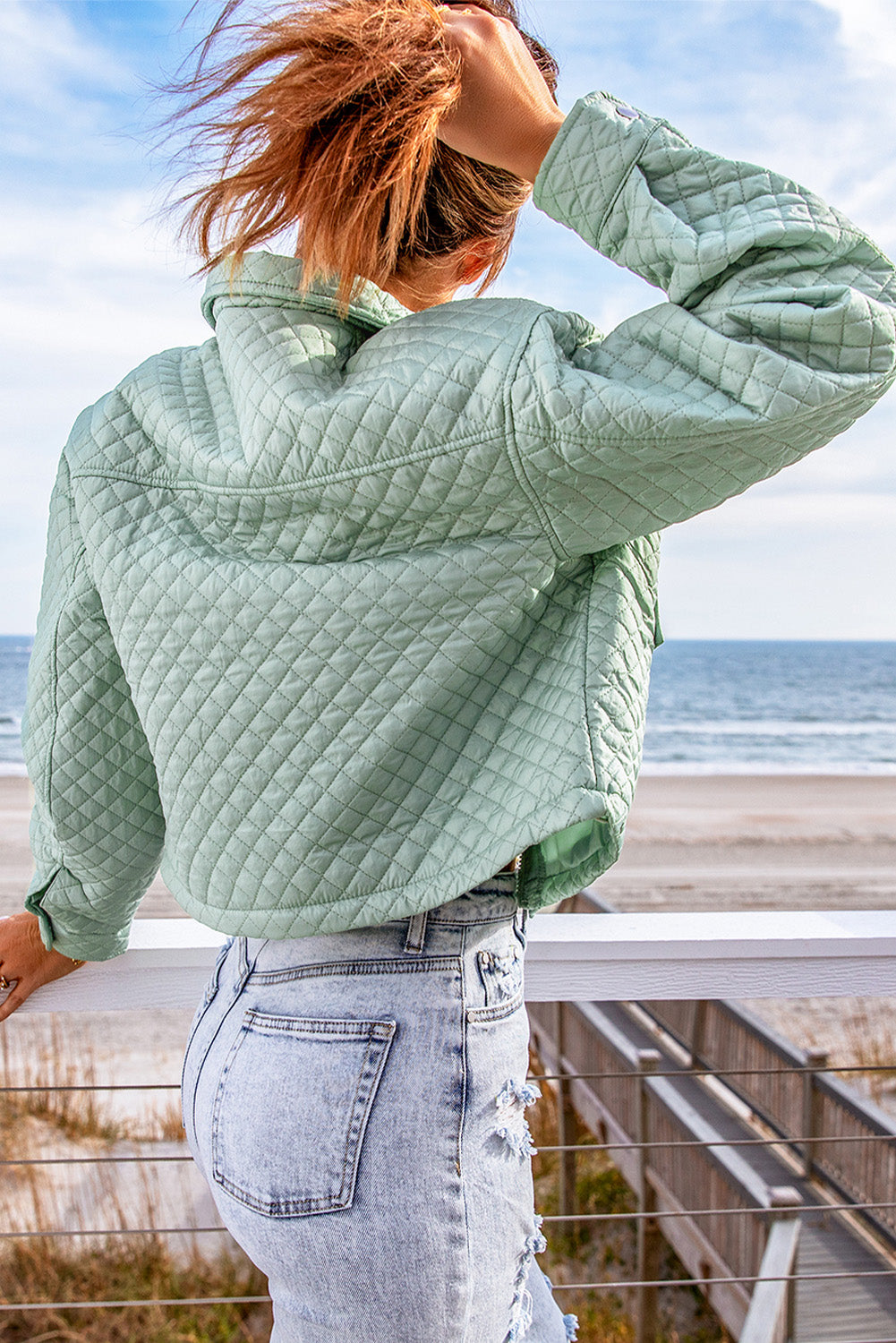 Veste courte à zip-up à poche matelassée verte