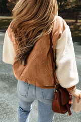 Blouson aviateur boutonné en velours côtelé et polaire patchwork-A WOMAN WE LOVE