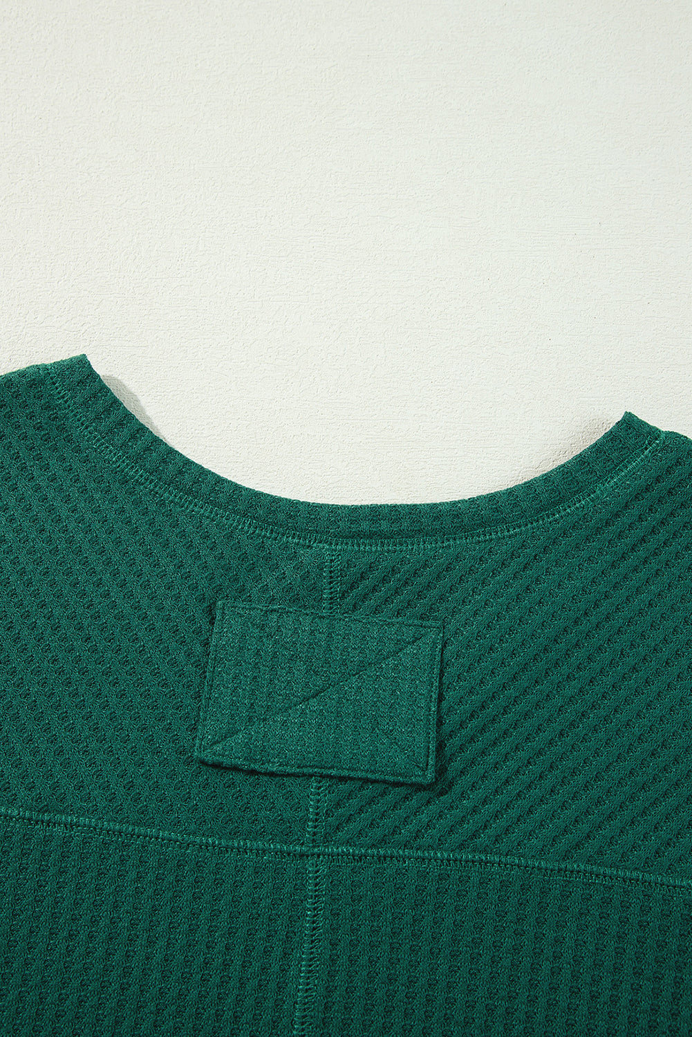 Blackish Green Waffle V Neck Swoul de manga larga de manga larga Blusa suelta