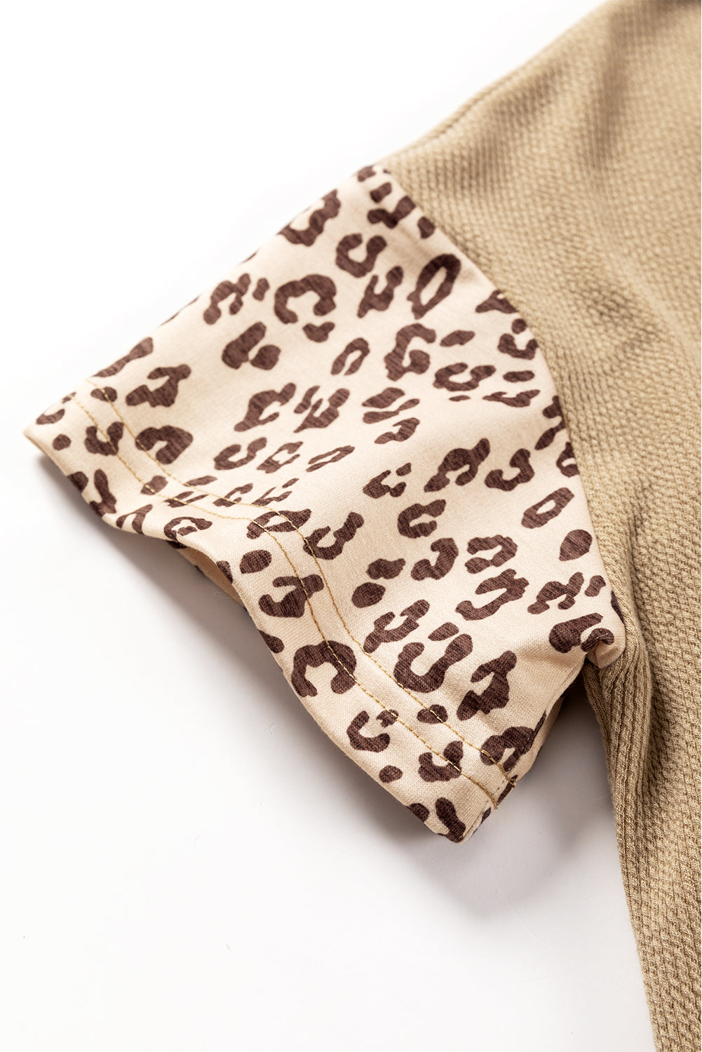 Khaki Leopard Patchwork Draw String Kapuze T -Shirt