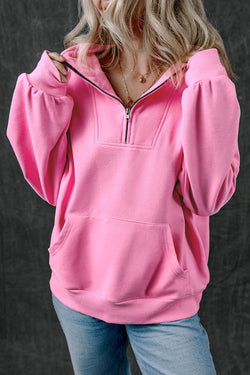 Bonbon high neck zip-up sweatshirt with kangaroo pocket