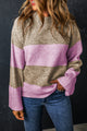 Pull Color Block with wide sleeves and round neck with pink stripes