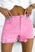 Solid color pink distressed denim shorts