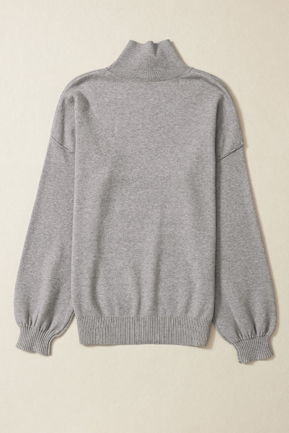 Gray Turtleneck Drop Shoulder Bubble Sleeve Knit Sweater