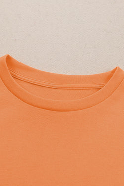 Orange plain long sleeve round neck top