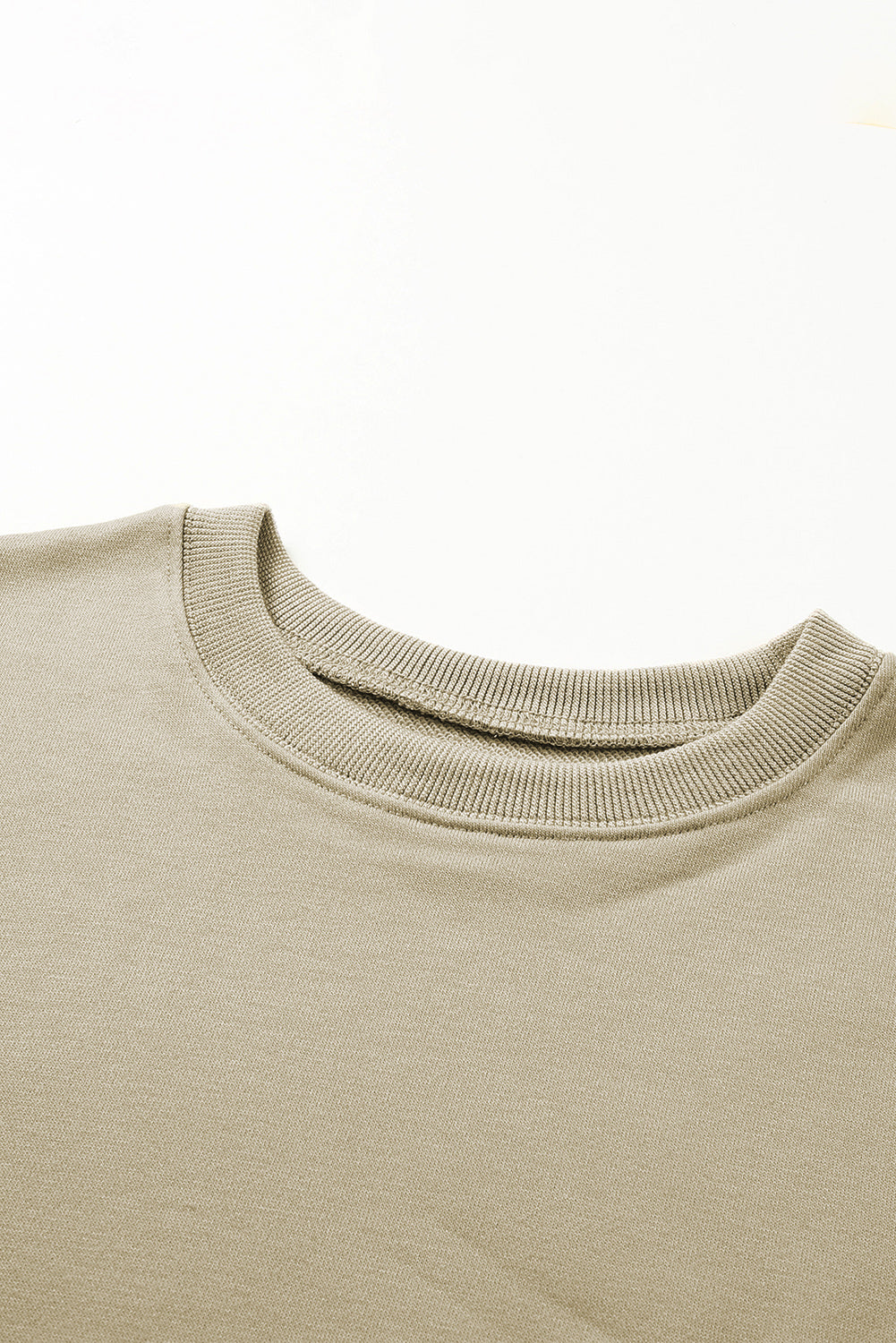 Khaki Plain Crew Neck Pullover Felpa