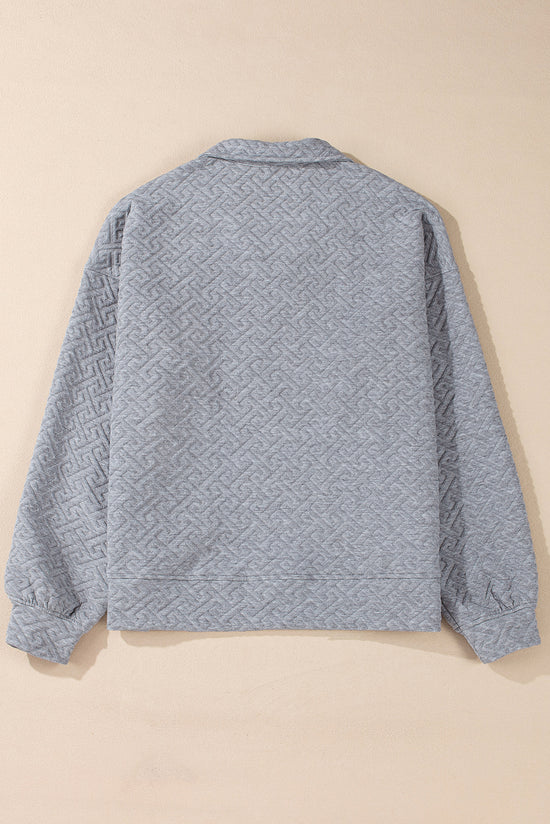 Grey textured half zip neck sweatshirt in solid color