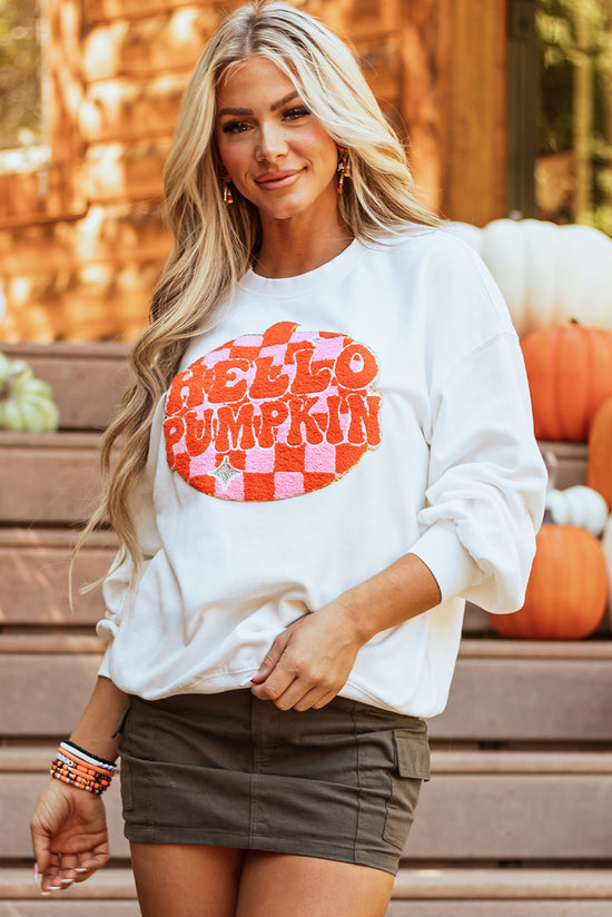 White Halloween Pumpkin Patch Terry Sweatshirt