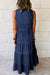 Long dress in Chambray on several levels without sarcelle blue sleeve