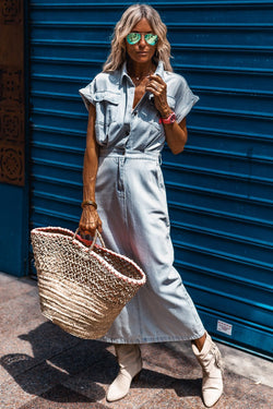 Vestido de mezclilla corta con Bulle-Souris Beau Blue sin mangas