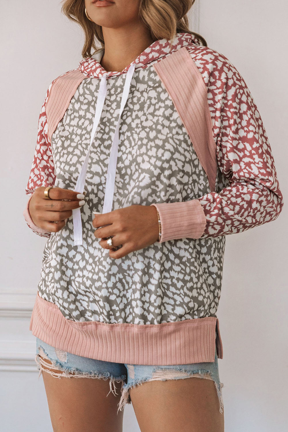 Pink Leopard Long Sleeve Kapuzen -Sweatshirt