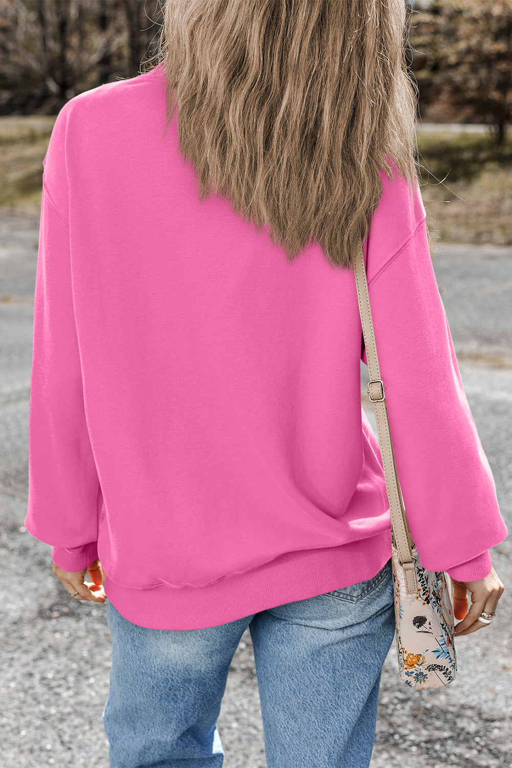 Bonbon Plain Drop Schulter -Crewneck Pullover Sweatshirt