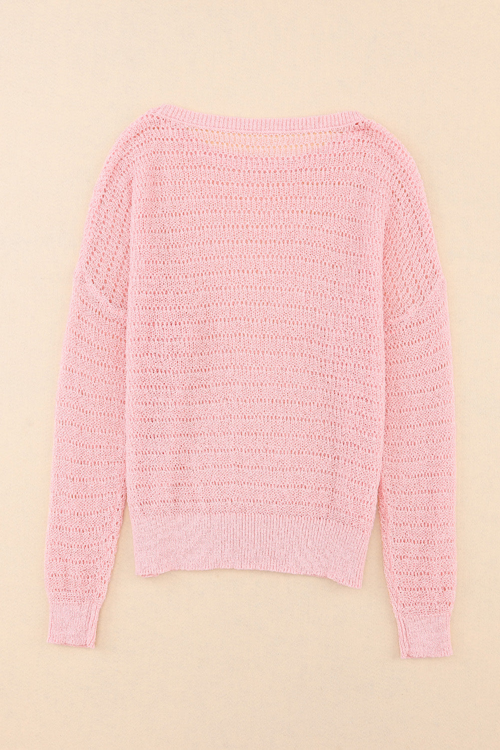 Pink Knitted Eyelets Round Neck Long Sleeve Top