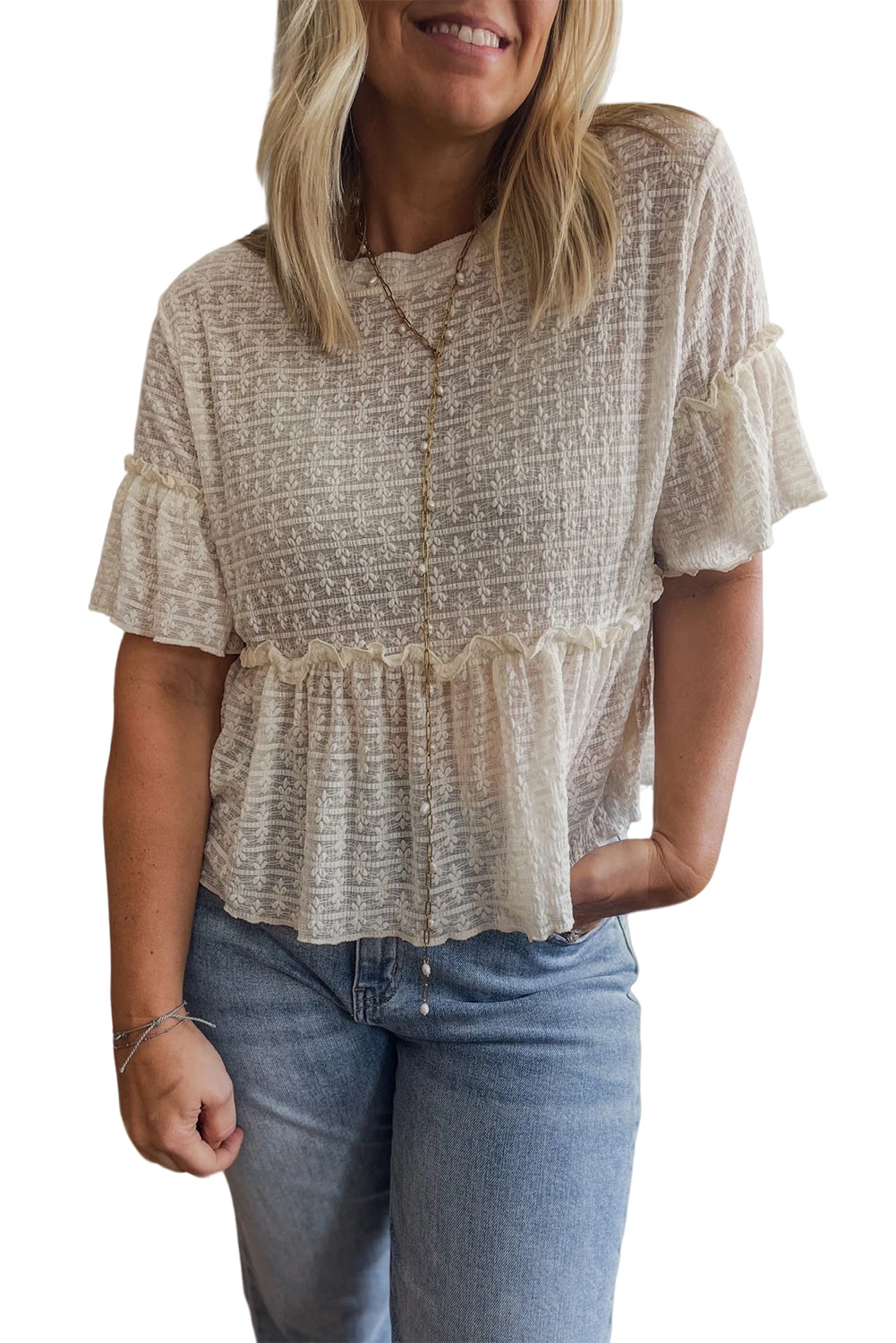 Beige blouse with short sleeves *