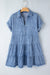 Denim dress with several levels and faded V -collar with sky blue acid