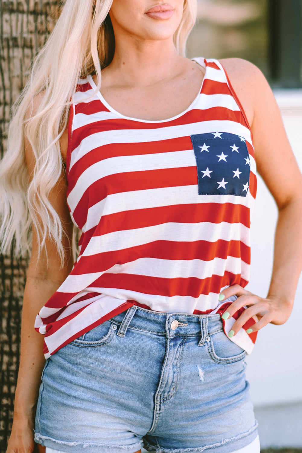 Red Pocket Patch Stars & Stripes Tank Top