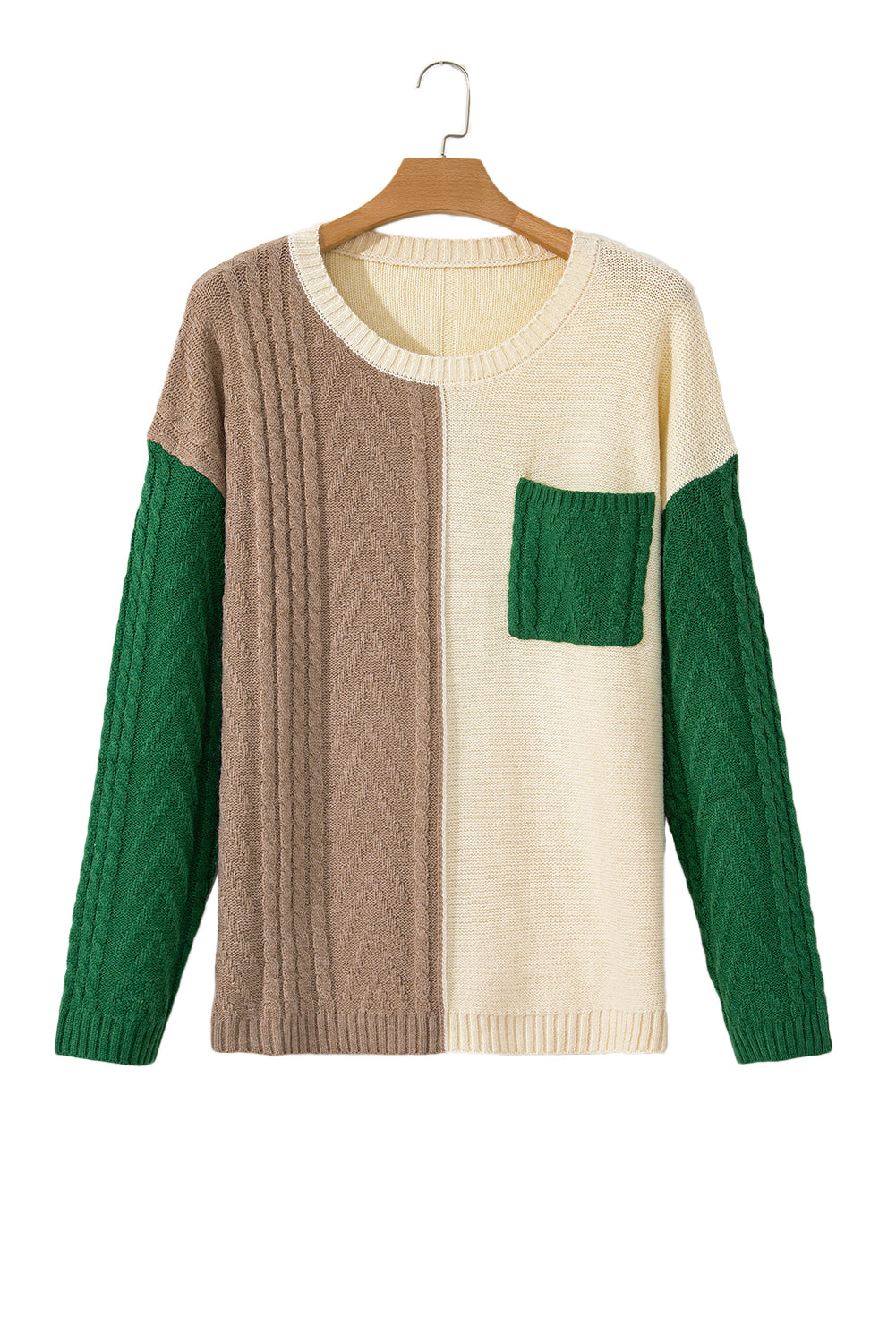 Pull à épaules tombantes en tricot torsadé de grande taille vert brume