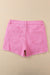 Solid color pink distressed denim shorts