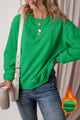 Dark Green Solid Fleece Lined Drop Shoulder Terry Sweatshirt