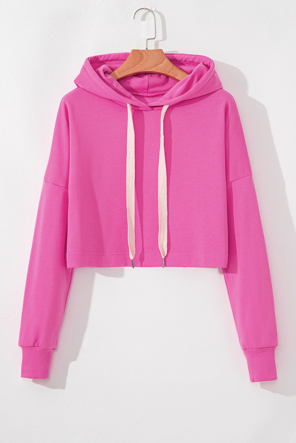 Sachet Plain Pink Drawstring Cropped Hoodie