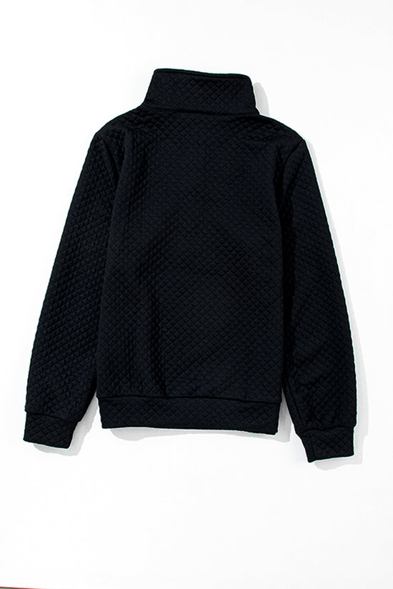 Black solid half zip quilted sweatshirt