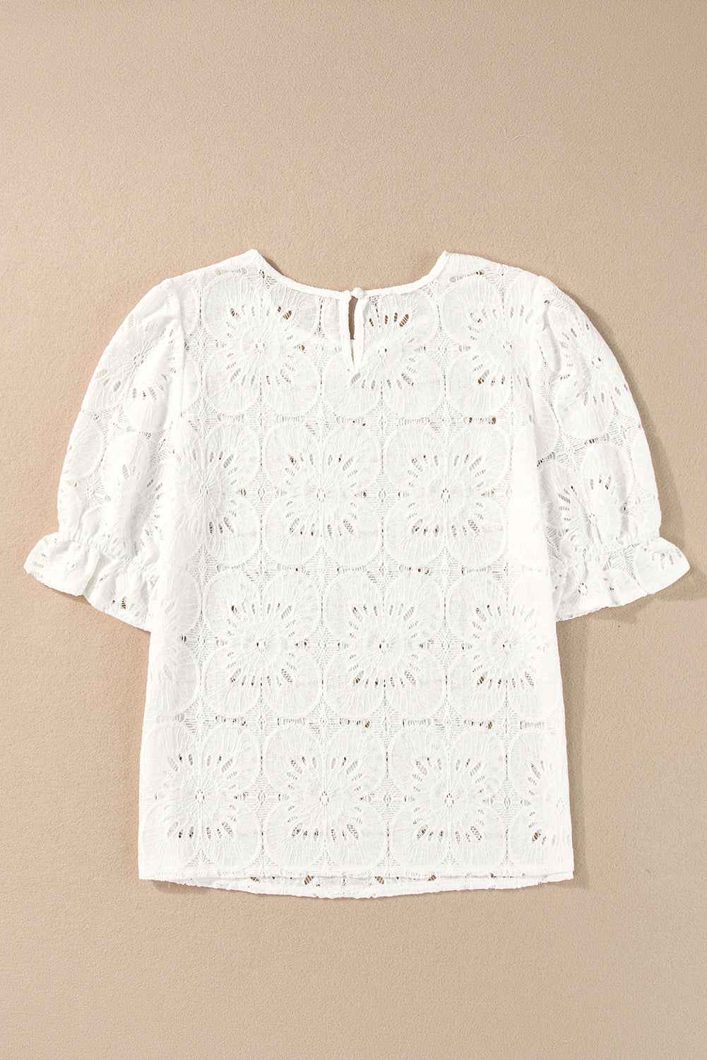 Blanco con mangas de volante y orificio de bloqueo Jacquard con ojales y flores