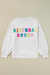 White sweatshirt with balloon sleeves and BIRTHDAY QUEEN print