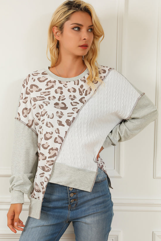 Asymmetrical loose sweatshirt with leopard texture