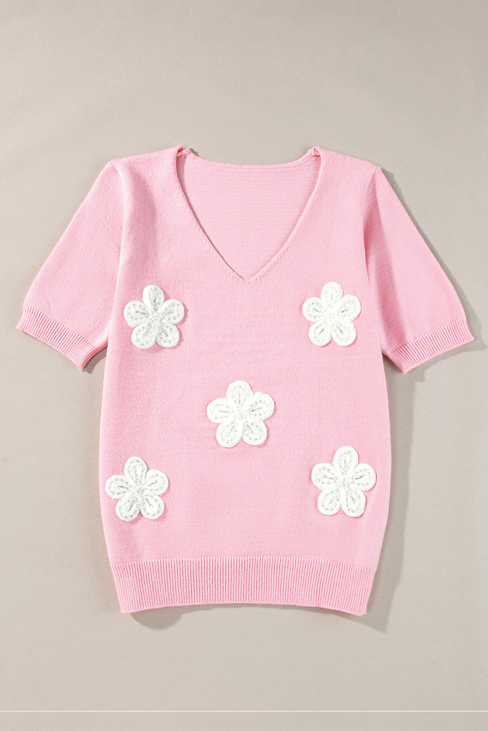 Short -sleeved sweater and pink flower hrp -in collar