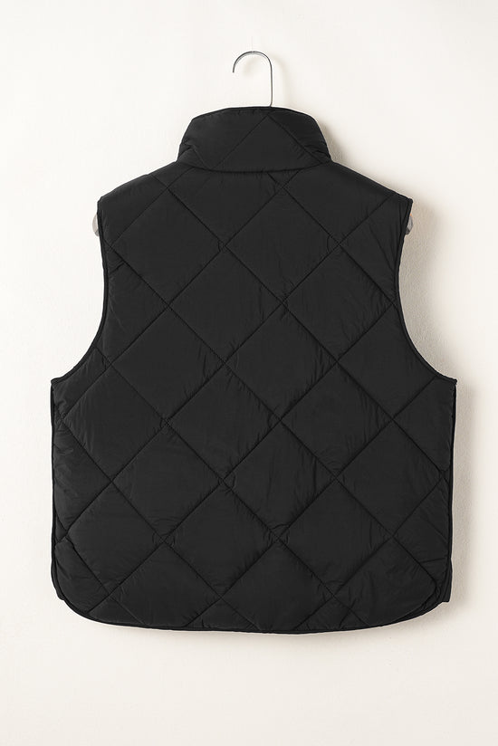 Manteau gilet matelassé noir à col haut et poche boutonnée