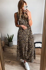 Robe longue noire sans manches léopard *