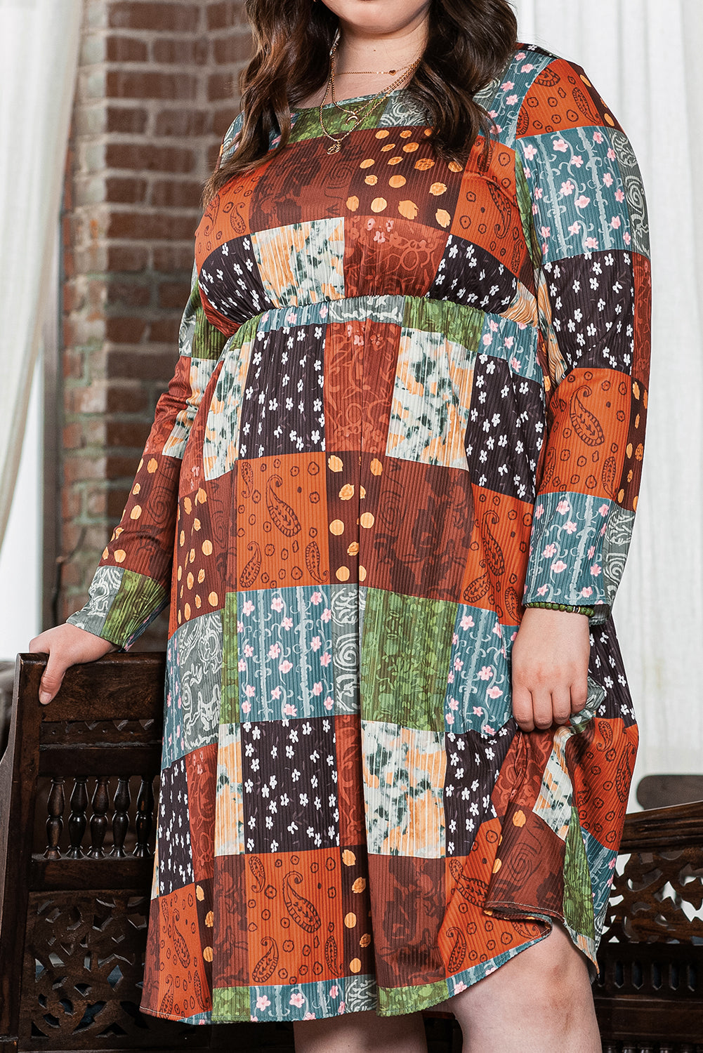 Robe trapèze à carreaux Western multicolore imprimée de grande taille verte