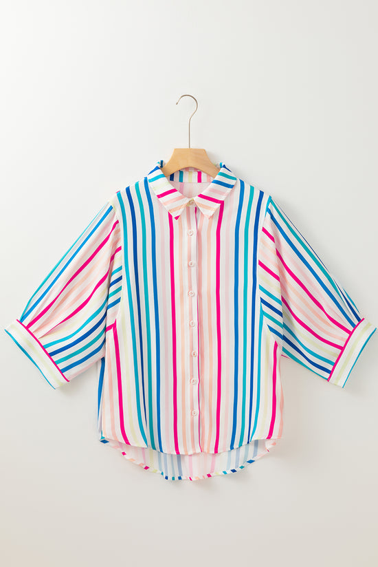 3/4 rosy striped shirt with rose stripes