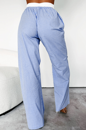 High elastic waist pants with sky blue stripes *