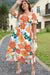 Robe longue orange à imprimé floral froncé de grande taille à col carré