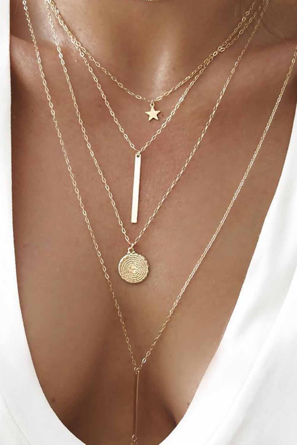 Collier plaqué or avec pendentif étoile multicouche Boho